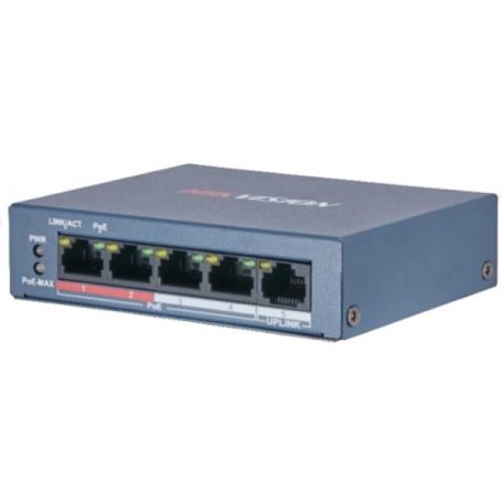 Hikvision DS-3E0105P-E/M (B) 5 portos PoE switch (30 W); 4 PoE + 1 uplink port; nem menedzselhető