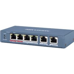   Hikvision DS-3E0106HP-E 6 portos PoE switch (60 W); 1 HiPoE + 3 PoE+(at) + 2 uplink port; nem menedzselhető