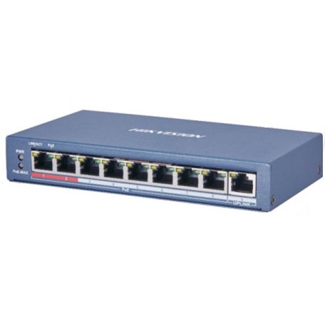 Hikvision DS-3E0109P-E (C) 9 portos PoE switch (115 W); 8 PoE + 1 uplink port; nem menedzselhető