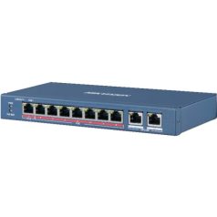   Hikvision DS-3E0310HP-E 10 portos PoE switch (120 W); 1 HiPoE + 7 PoE+(at) + 2 uplink port; nem menedzselhető