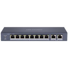   Hikvision DS-3E0310P-E/M 10 portos PoE switch (60 W); 8 PoE+ / 2 uplink port; nem menedzselhető