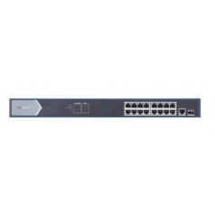   Hikvision DS-3E0518P-E 18 portos Gbit PoE switch (230 W); 16 PoE + 1 RJ45 + 1 SFP uplink port; nem menedzselhető