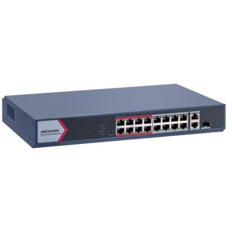 Hikvision DS-3E1318P-EI/M 18 portos PoE switch (130 W); 16 PoE + 1 kombinált uplink port + 1 uplink port; menedzselhető