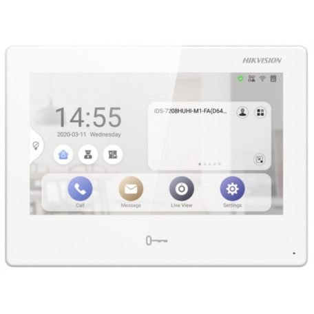 Hikvision DS-KH9310-WTE1 Android IP video-kaputelefon beltéri egység; 7" LCD kijelző; 1024x600 felbontás; WiFi; 12 VDC/PoE