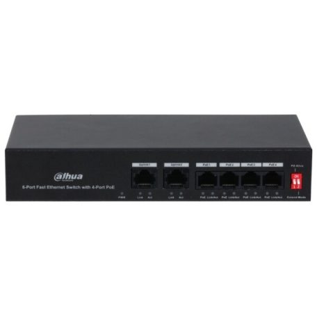 Dahua PFS3006-4ET-36 6 portos PoE switch (36 W); 4 PoE+ / 2 RJ45 uplink port; nem menedzselhető