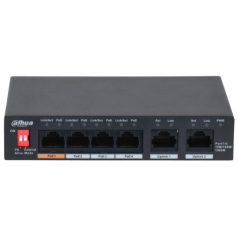   Dahua PFS3006-4GT-60-V2 6 portos Gbit PoE switch (60 W); 3 PoE+ / 1 HiPoE / 2 RJ45 uplink port; nem menedzselhető