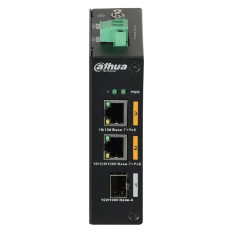 Dahua PFS3103-1GT1ET-60-V2 3 portos ipari Gbit PoE switch (60 W); 1 10/100+1 Gbit HiPoE / 1 SFP uplink port; nem menedzselhető