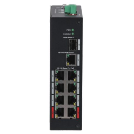 Dahua PFS3110-8ET-96-V2 10 portos PoE switch (96 W); 6 PoE+ / 2 HiPoE+ / 1 RJ45 + 1 SFP uplink port; nem menedzselhető