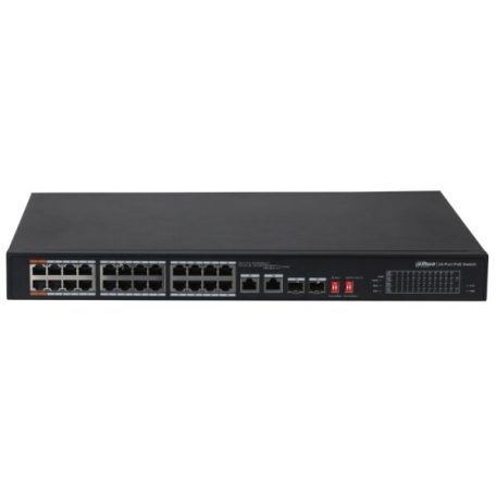 Dahua PFS3226-24ET-240 26 portos PoE switch (240 W); 22 PoE+ / 2 HiPoE / 2 combo uplink port; nem menedzselhető