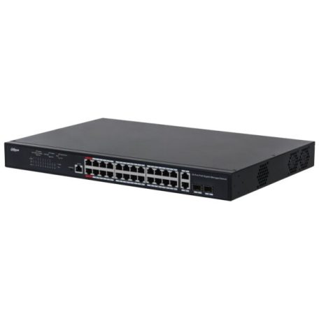 Dahua PFS4226-24GT-370 26 portos PoE switch (370 W); 22 Gbit PoE+ / 2 Gbit HiPoE / 2 combo uplink port; menedzselhető